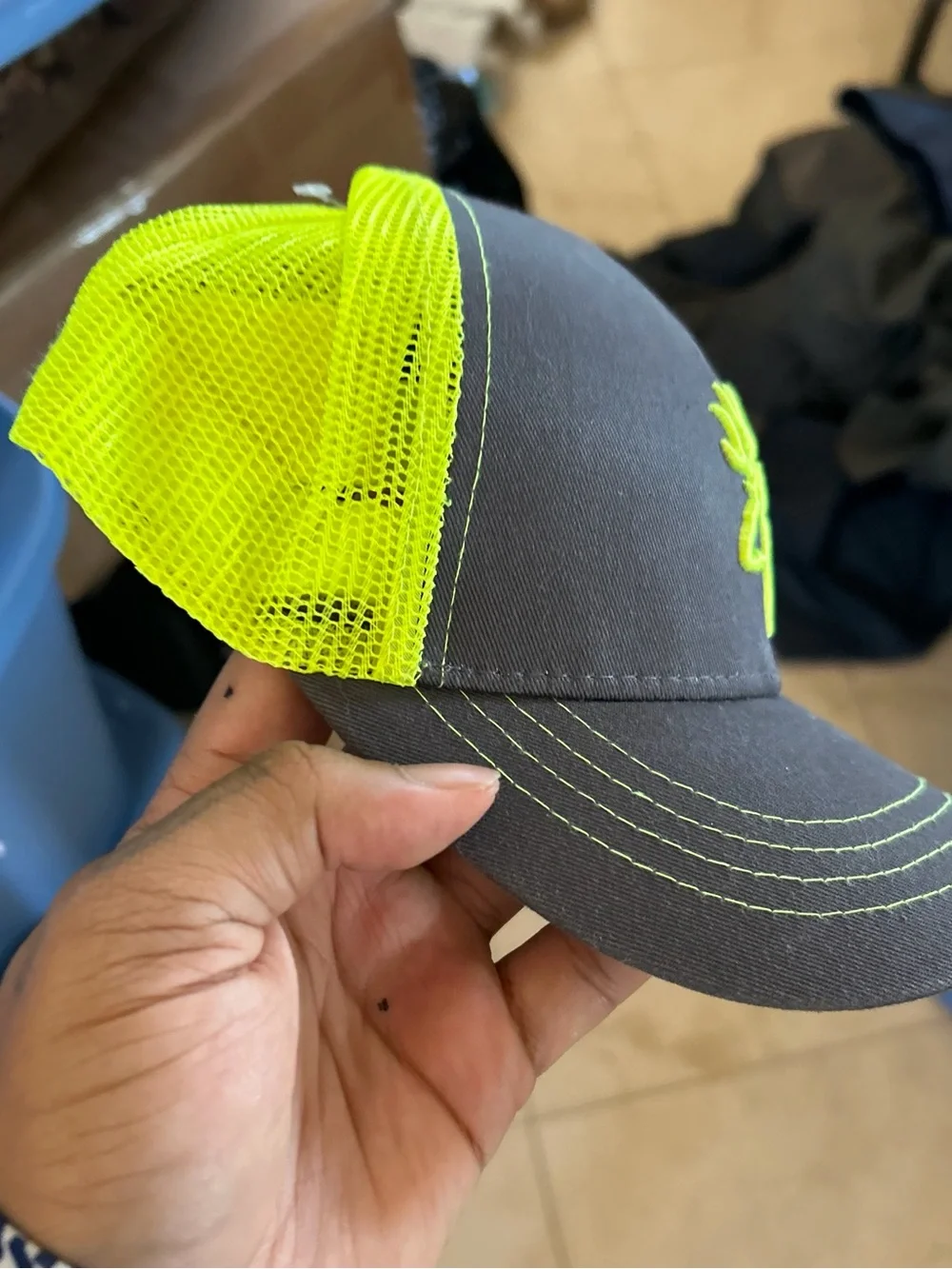 Browning Neon Yellow & Gray youth size Trucker Cap with Embroidered Logo #90